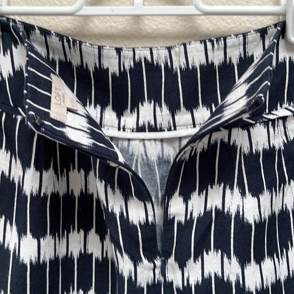 Loft Petites Blue/White Stripe Patterned Mini Pencil Skirt, Size 0P, Linen Blend - Picture 6 of 10